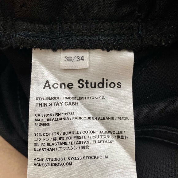 Acne Studios Thin Stay Cash 30/34 Black Jeans - Picture 2 of 3